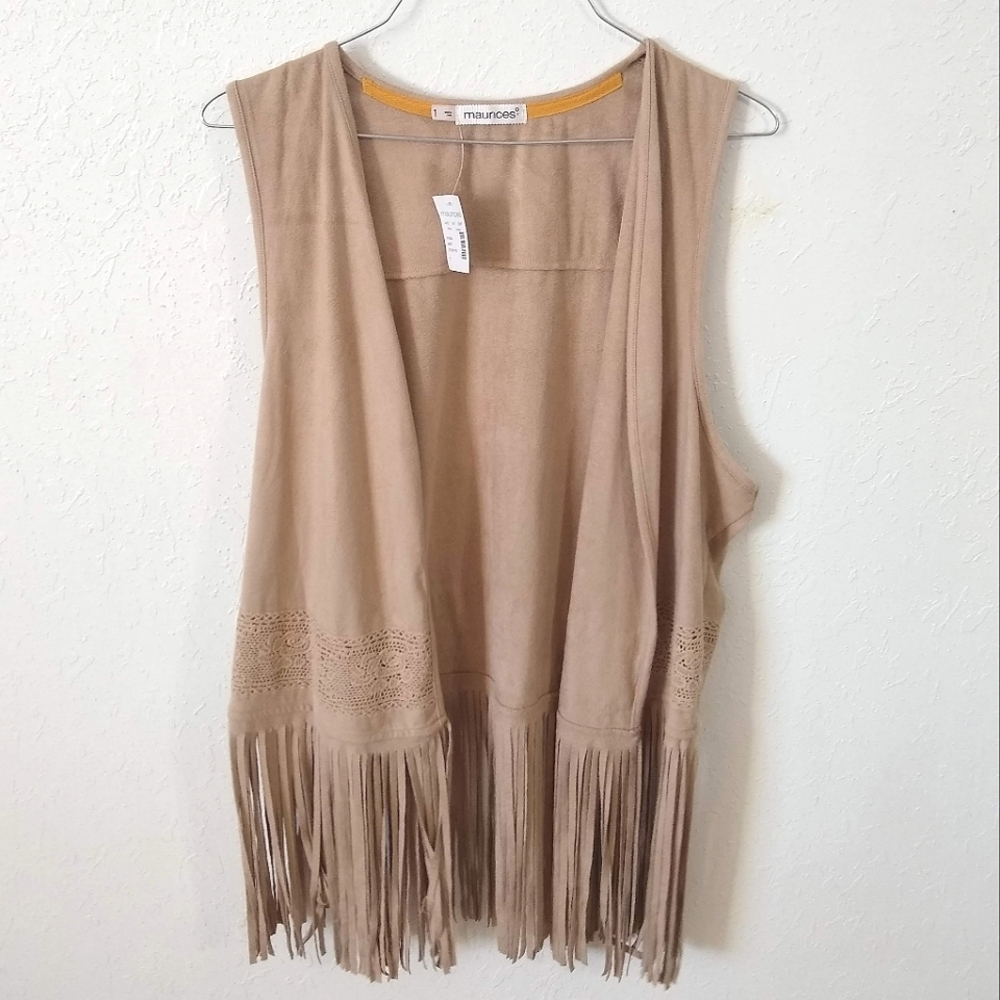 Maurices Boho Fringe Vegan Suede Vest Womens Size Xl / Size 1